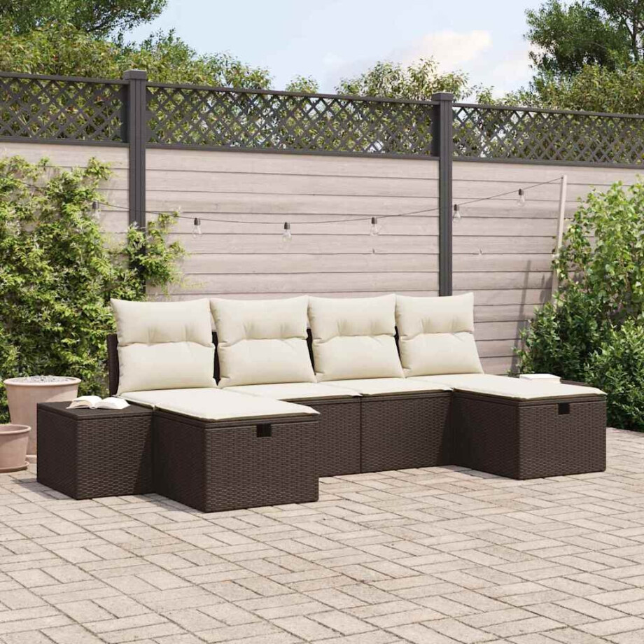 vidaXL Tuin Sofa Set met kussen met opslag 6 pcs Bruin poly rattan afbeelding 1