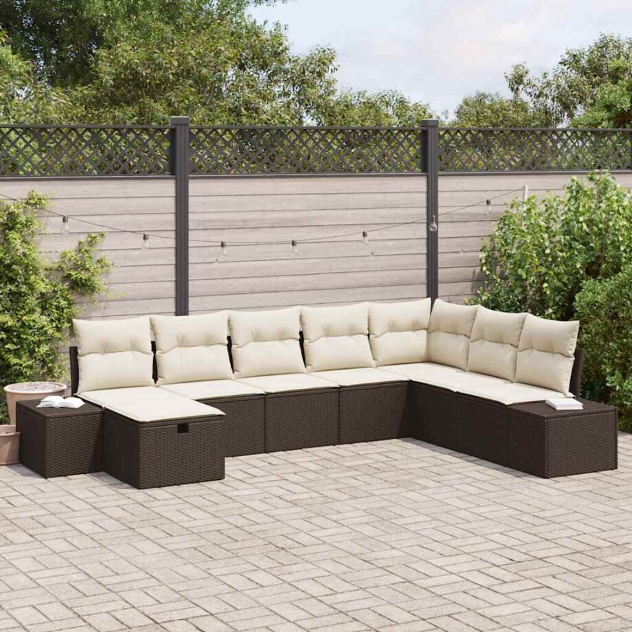 vidaXL Tuin Sofa Set met kussen 8 pcs Bruin Poly riet afbeelding 1