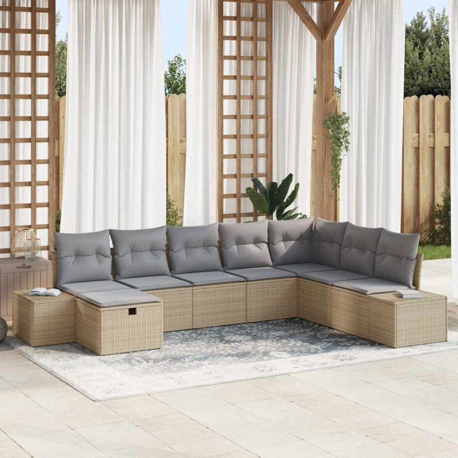 vidaXL Tuin Sofa Set met kussen 8 pcs Beige 55 x 62 x 69 cm Poly riet afbeelding 1