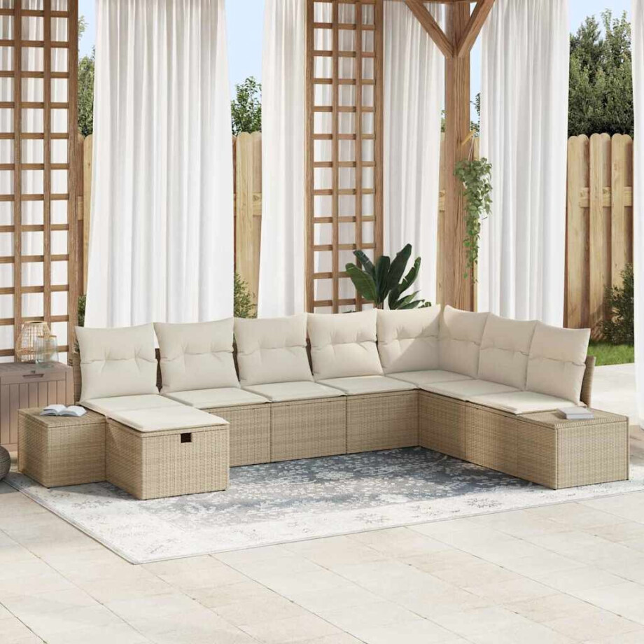 vidaXL Tuin Sofa Set met kussen 8 pcs Beige Poly riet afbeelding 1