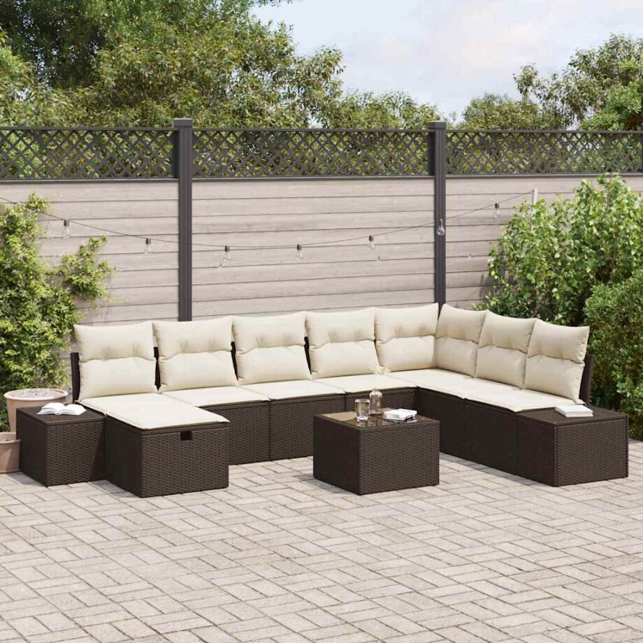 vidaXL Tuin Sofa Set met kussen 9 pcs Bruin Poly riet afbeelding 1