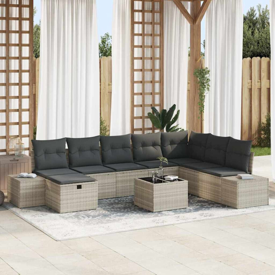 vidaXL Tuin Sofa Set met kussen 9 pcs Lichtgrijs Poly riet vidaXL Tuin Sofa Set met kussen 9 pcs Lichtgrijs Poly riet afbeelding 1