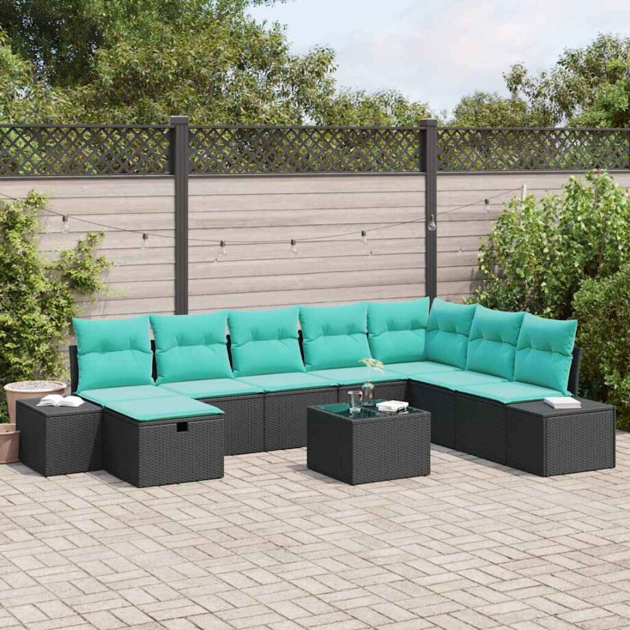 vidaXL Tuin Sofa Set 9 st Zwart poly rattan afbeelding 1