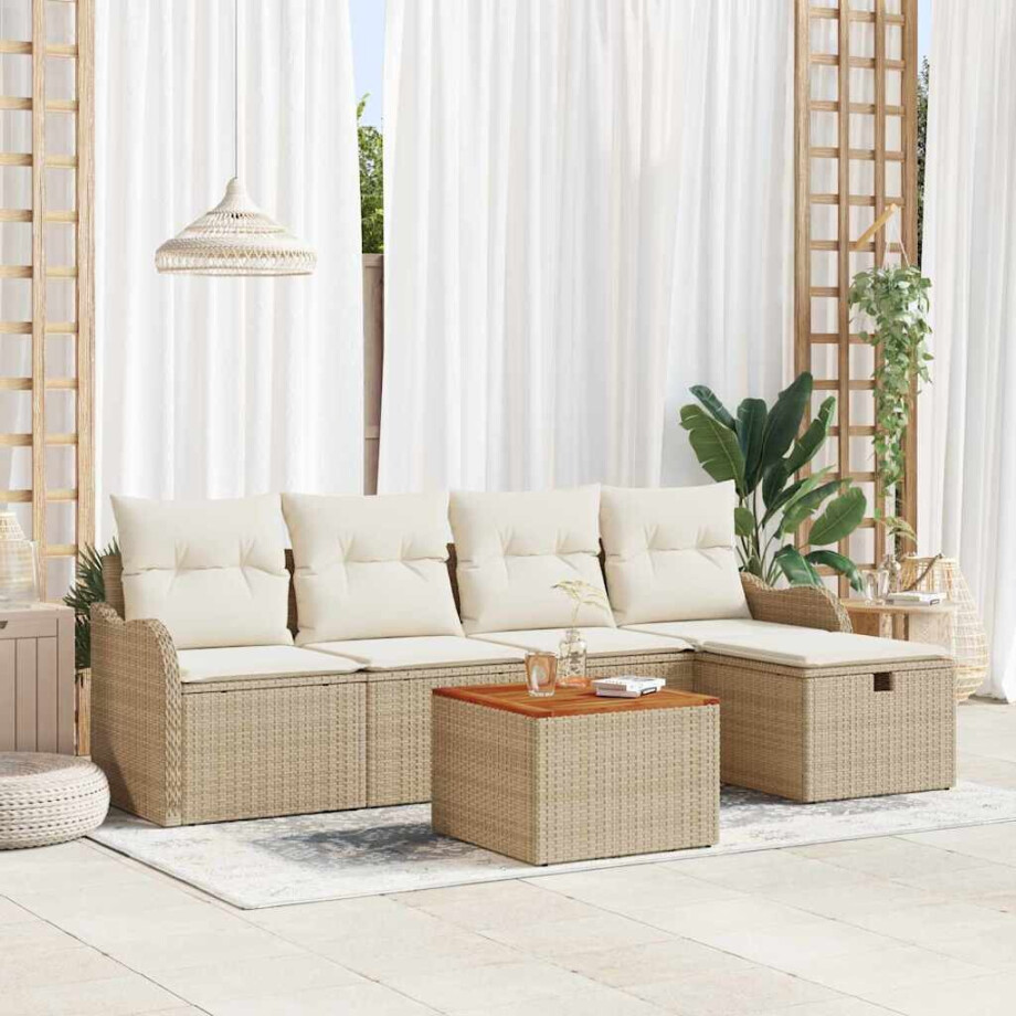 vidaXL Tuin Sofa Set met kussen met opslag 6 pcs Beige Poly riet afbeelding 1
