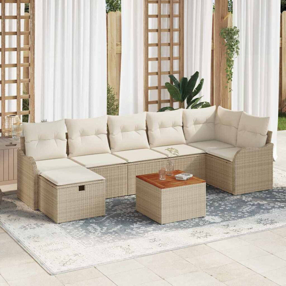 vidaXL Tuin Sofa Set met kussen met opslag 8 pcs Beige Poly riet afbeelding 1