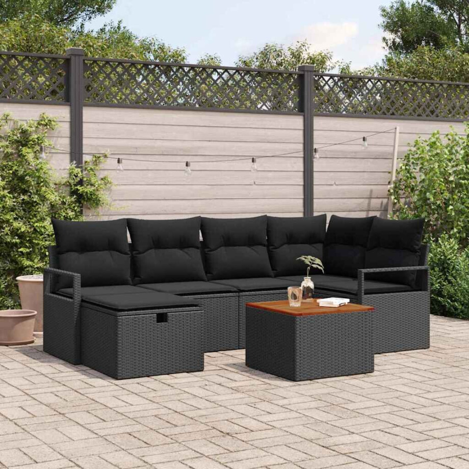 vidaXL Tuin Sofa Set met kussen met opslag 7 pcs Zwart Poly riet afbeelding 1