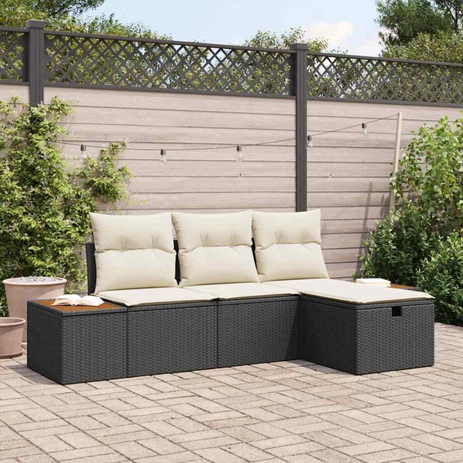 vidaXL Tuin Sofa Set met kussen met opslag 4 pcs Zwart poly rattan afbeelding 1
