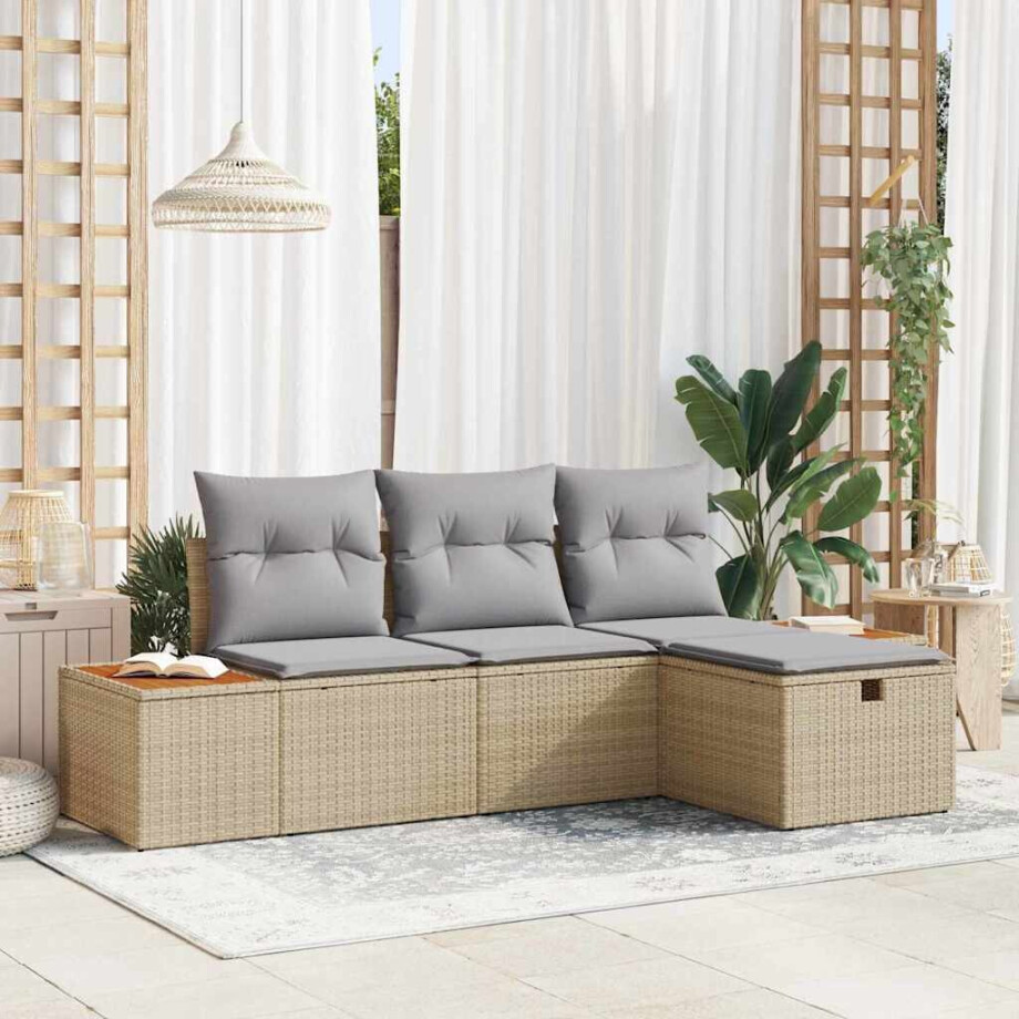 vidaXL Tuin Sofa Set met kussen met opslag 4 pcs Beige poly rattan vidaXL Tuin Sofa Set met kussen met opslag 4 pcs Beige poly rattan afbeelding 1