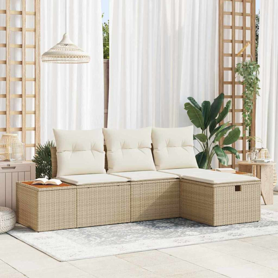 vidaXL Tuin Sofa Set met kussen met opslag 4 pcs Beige poly rattan vidaXL Tuin Sofa Set met kussen met opslag 4 pcs Beige poly rattan afbeelding 1