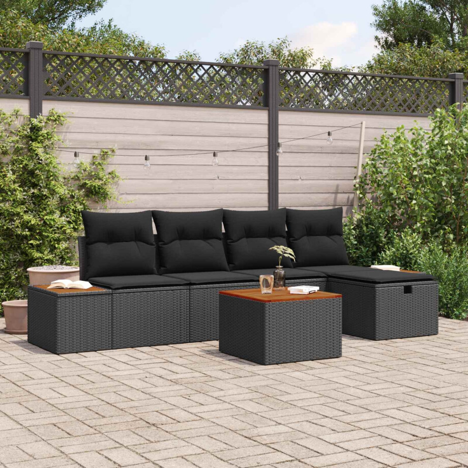 vidaXL Tuin Sofa Set met kussen 6 pcs Zwart Poly riet afbeelding 1