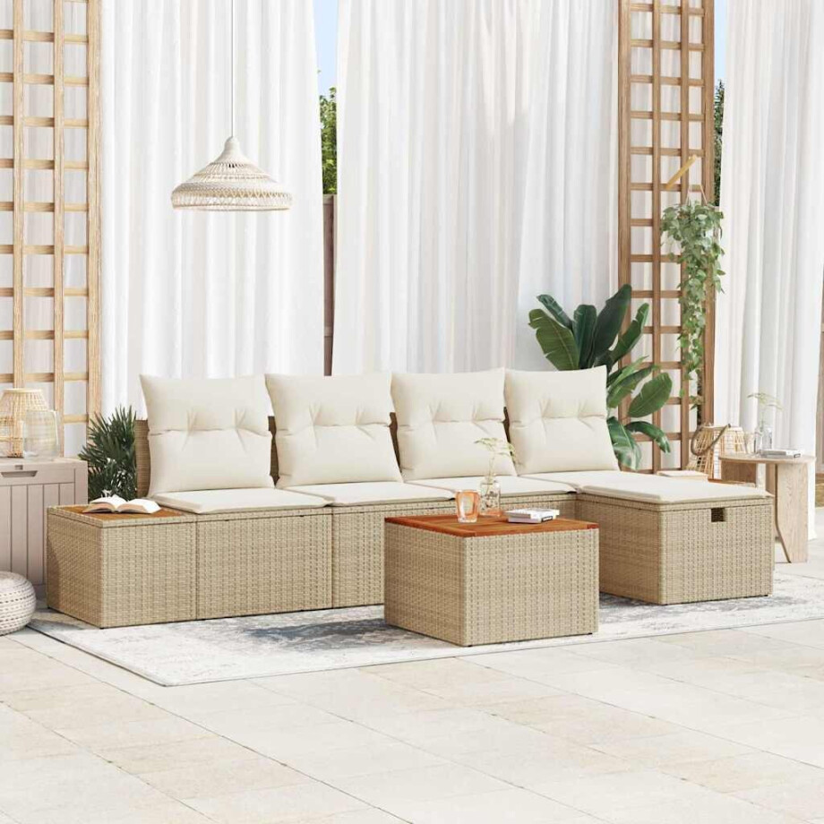 vidaXL Tuin Sofa Set met kussen 6 pcs Beige Poly riet afbeelding 1