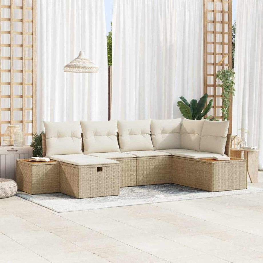 vidaXL Tuin Sofa Set met kussen 6 pcs Beige Poly riet afbeelding 1