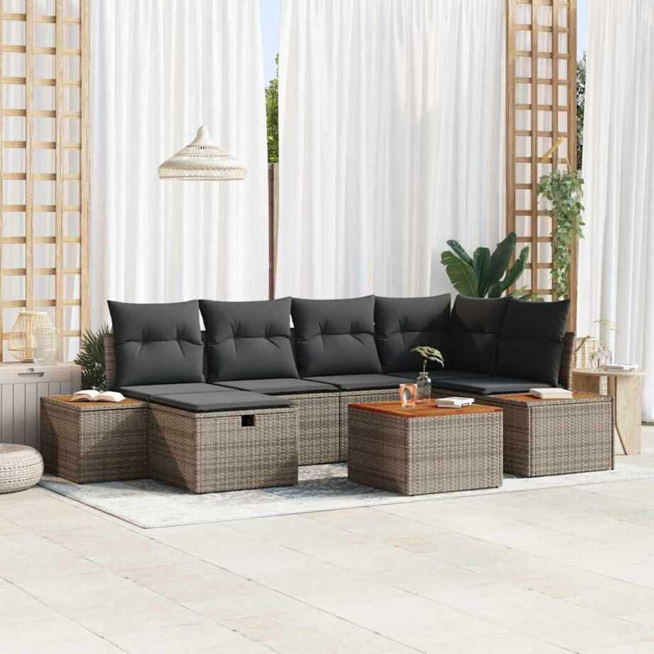 vidaXL Tuin Sofa Set met kussen 7 pcs Grijs 55 x 62 x 69 cm Poly riet afbeelding 1
