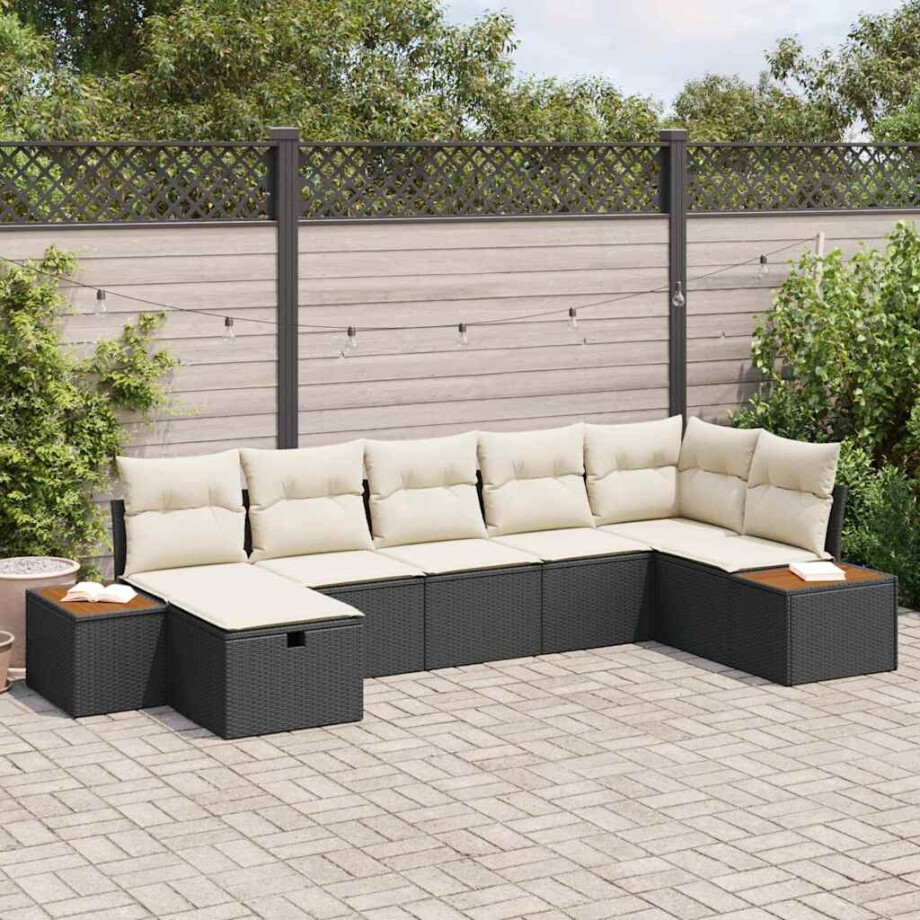 vidaXL Tuin Sofa Set met kussen 7 pcs Zwart Poly riet afbeelding 1