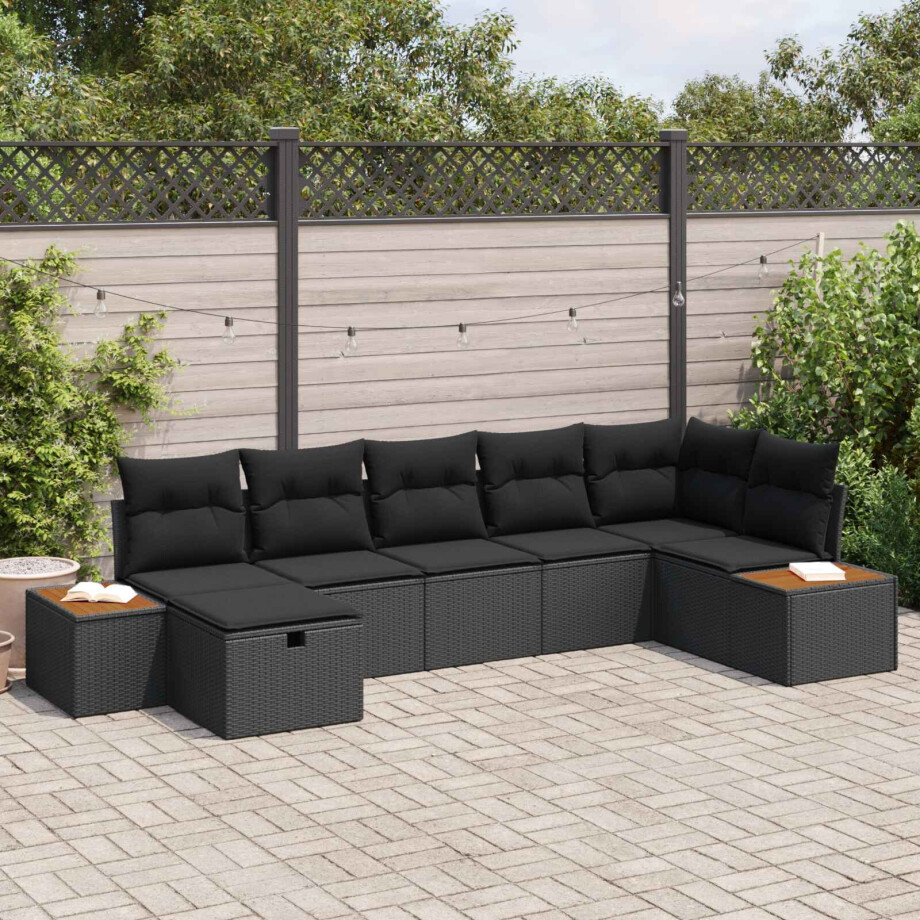 vidaXL Tuin Sofa Set met kussen 7 pcs Zwart Poly riet afbeelding 1