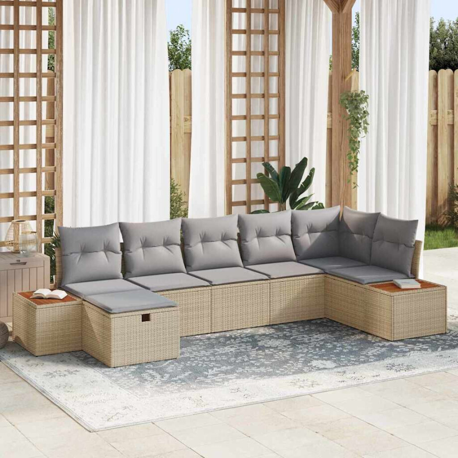 vidaXL Tuin Sofa Set met kussen 7 pcs Beige Poly riet afbeelding 1