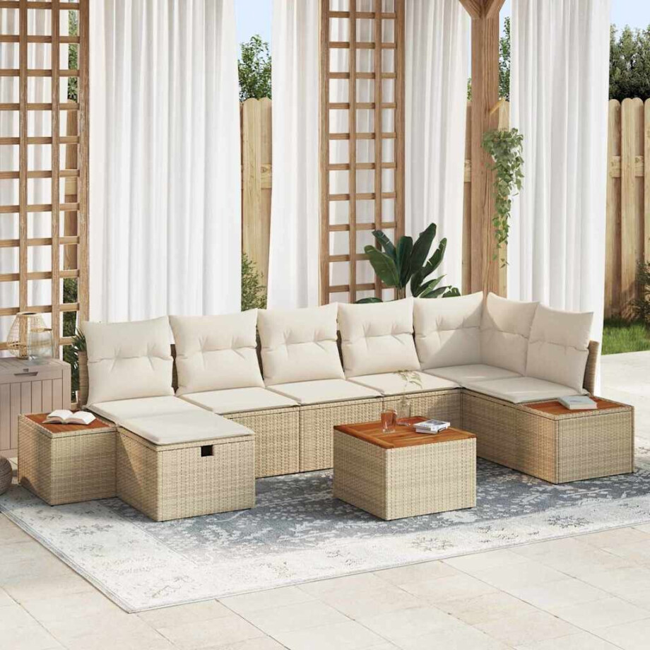 vidaXL Tuin Sofa Set met kussen 8 pcs Beige Poly riet afbeelding 1