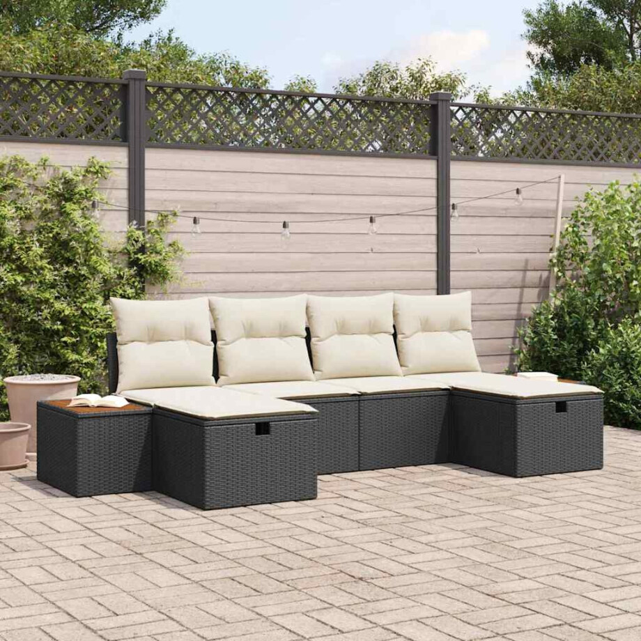 vidaXL Tuin Sofa Set met kussen 6 pcs Zwart 55 x 62 x 69 cm Poly riet afbeelding 1