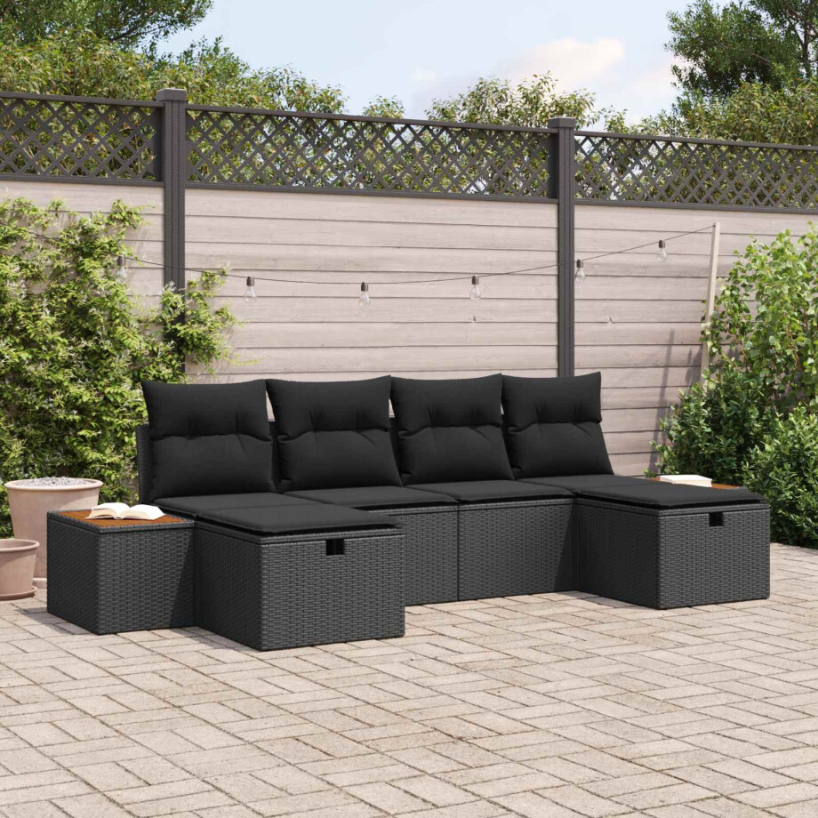 vidaXL Tuin Sofa Set met kussen 6 pcs Zwart 55 x 62 x 69 cm Poly riet afbeelding 1