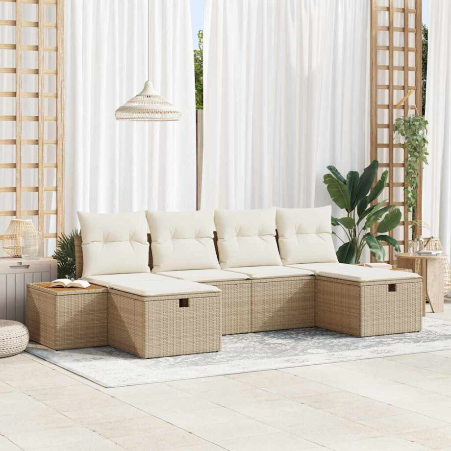vidaXL Tuin Sofa Set met kussen 6 pcs Beige Poly riet afbeelding 1