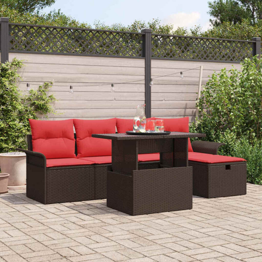 vidaXL Tuin Sofa Set met kussen met opslag 6 pcs Bruin poly rattan afbeelding 1