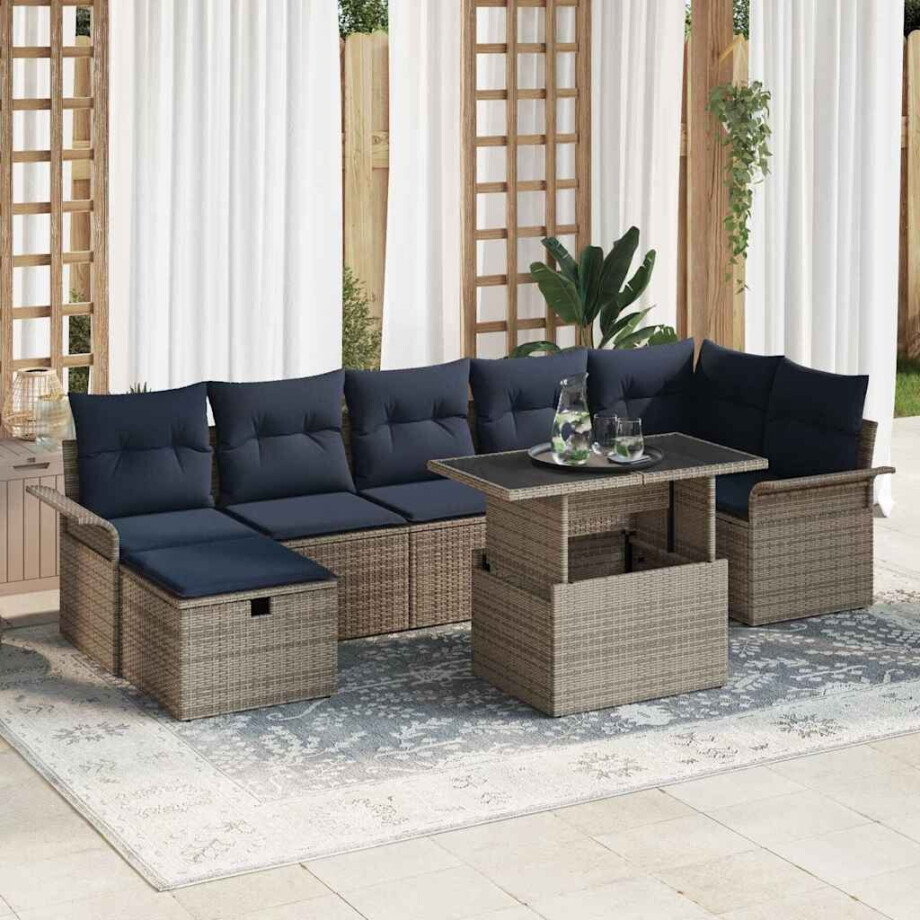 vidaXL Tuin Sofa Set met kussen met opslag 8 pcs Grijs Poly riet vidaXL Tuin Sofa Set met kussen met opslag 8 pcs Grijs Poly riet afbeelding 1