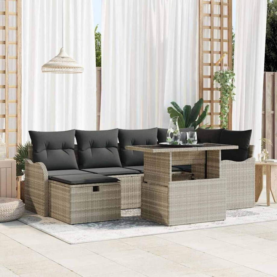 vidaXL Tuin Sofa Set met kussen met opslag 7 pcs Lichtgrijs Poly riet afbeelding 1