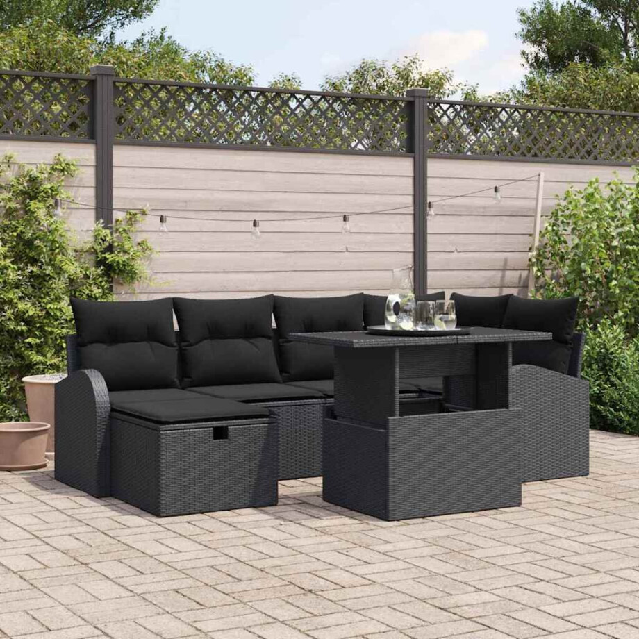 vidaXL Tuin Sofa Set met kussen met opslag 7 pcs Zwart Poly riet afbeelding 1
