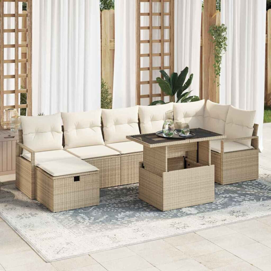vidaXL Tuin Sofa Set met kussen met opslag 8 pcs Beige Poly riet afbeelding 1