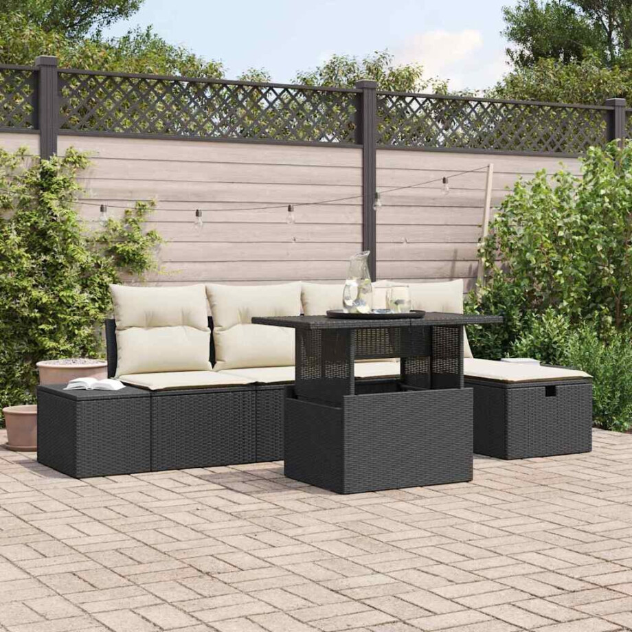 vidaXL Tuin Sofa Set 6 pcs Zwart poly rattan afbeelding 1