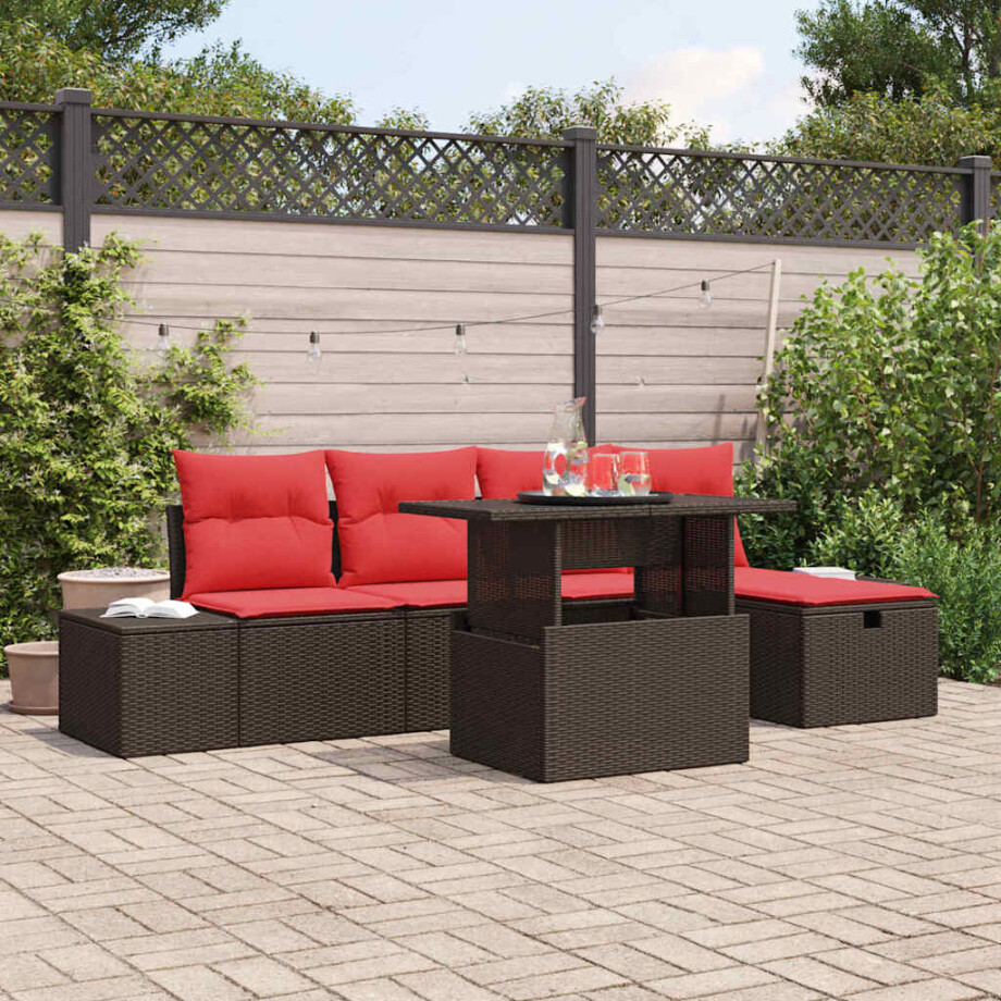 vidaXL Tuin Sofa Set 6 st Bruin poly rattan afbeelding 1