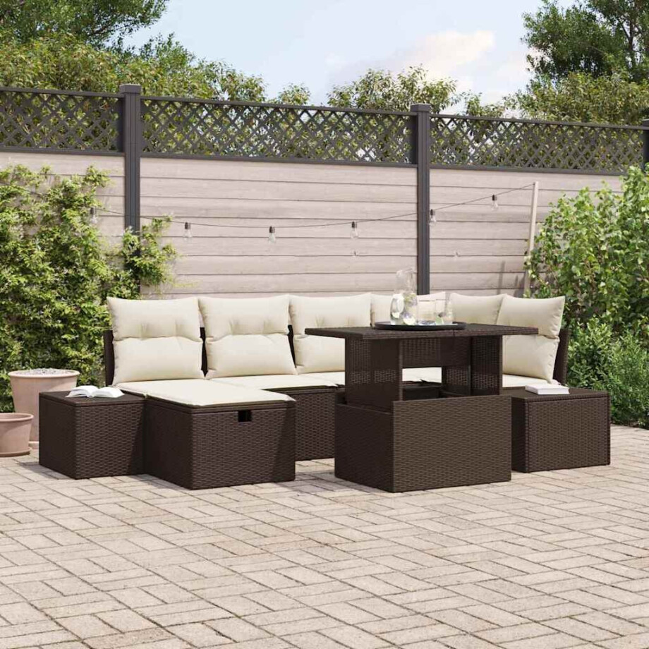 vidaXL Tuin Sofa Set 7 pcs Bruin poly rattan afbeelding 1