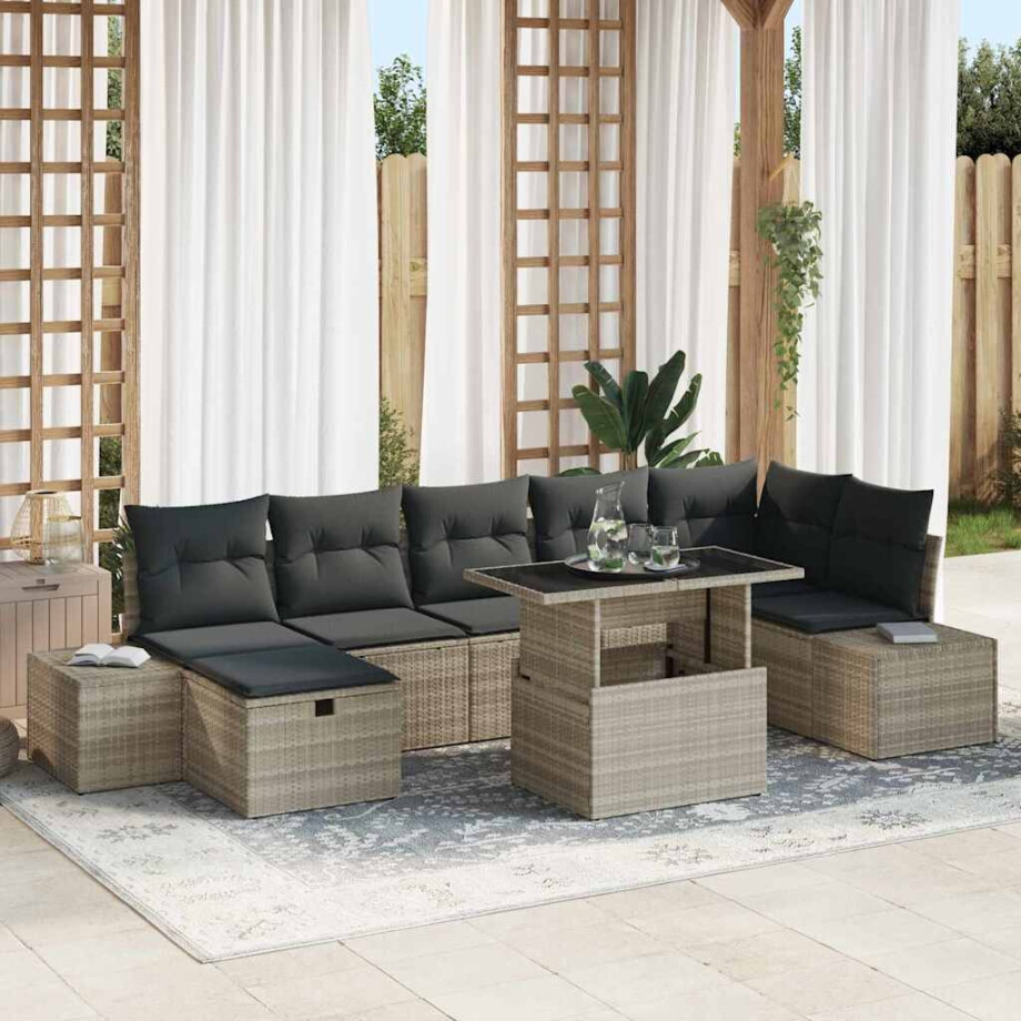 vidaXL Tuin Sofa Set 8 pcs Lichtgrijs poly rattan afbeelding 1