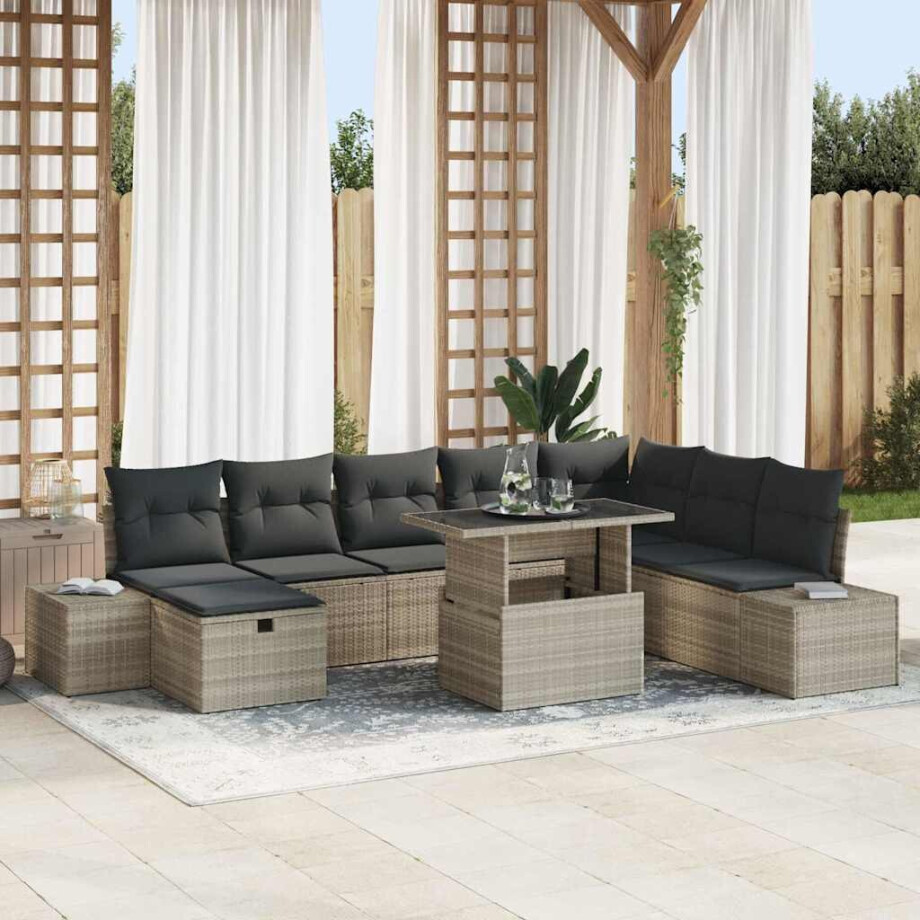 vidaXL Tuin Sofa Set 9 pcs Lichtgrijs poly rattan afbeelding 1
