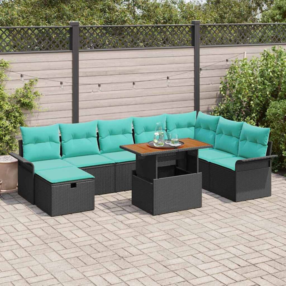 vidaXL Tuin Sofa Set 9 pcs Zwart poly rattan afbeelding 1