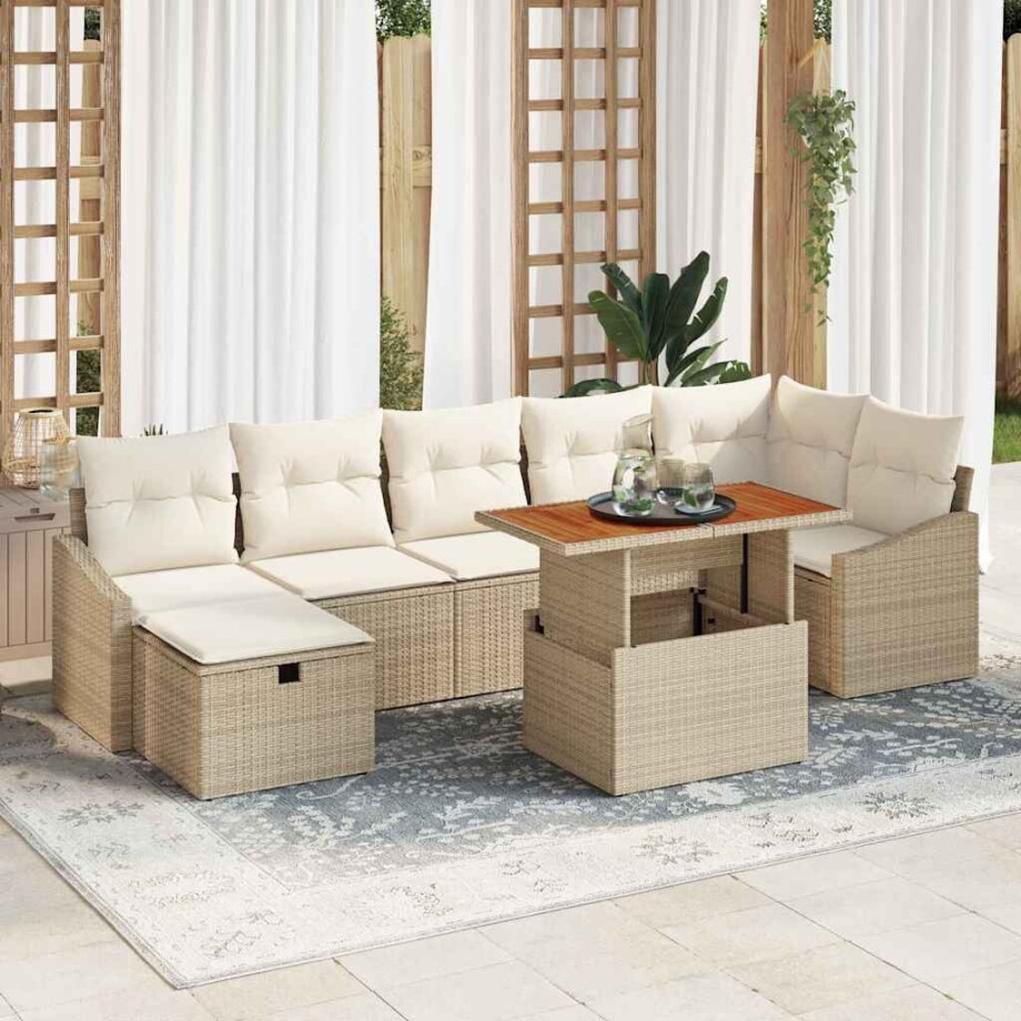 vidaXL Tuin Sofa Set 8 pcs Beige poly rattan afbeelding 1