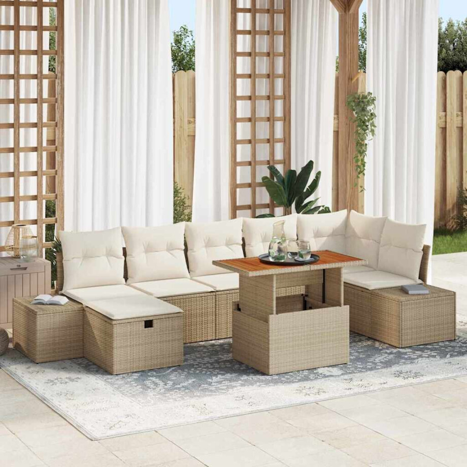 vidaXL Tuin Sofa Set 8 pcs Beige poly rattan afbeelding 1