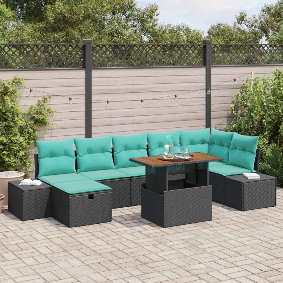vidaXL Tuin Sofa Set 8 st Zwart poly rattan afbeelding 1
