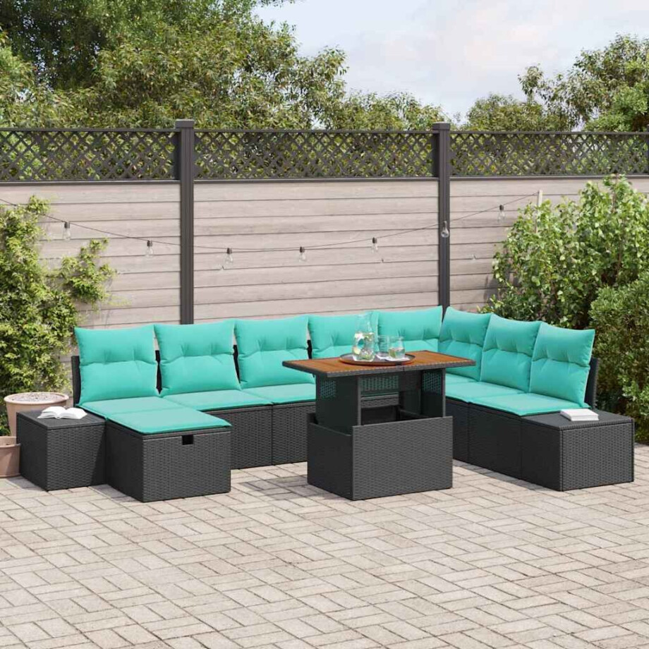vidaXL Tuin Sofa Set 9 st Zwart poly rattan vidaXL Tuin Sofa Set 9 st Zwart poly rattan afbeelding 1