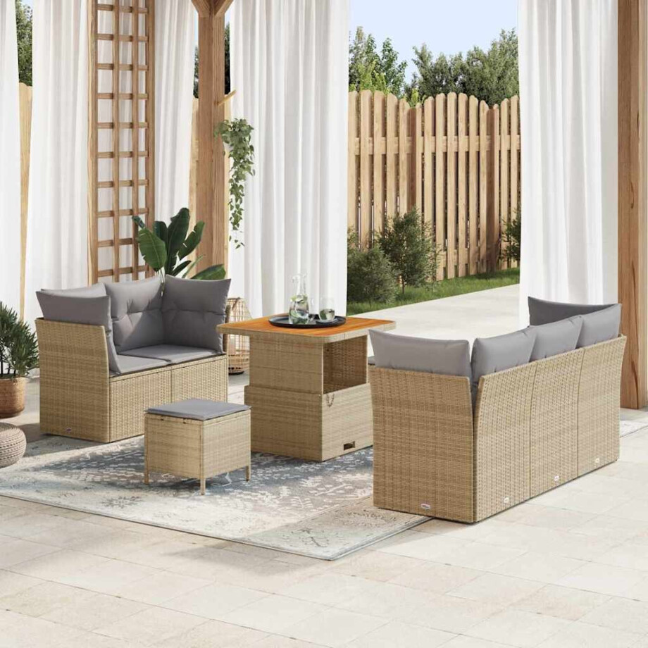 vidaXL Tuin Sofa Set 8 pcs Beige poly rattan afbeelding 1