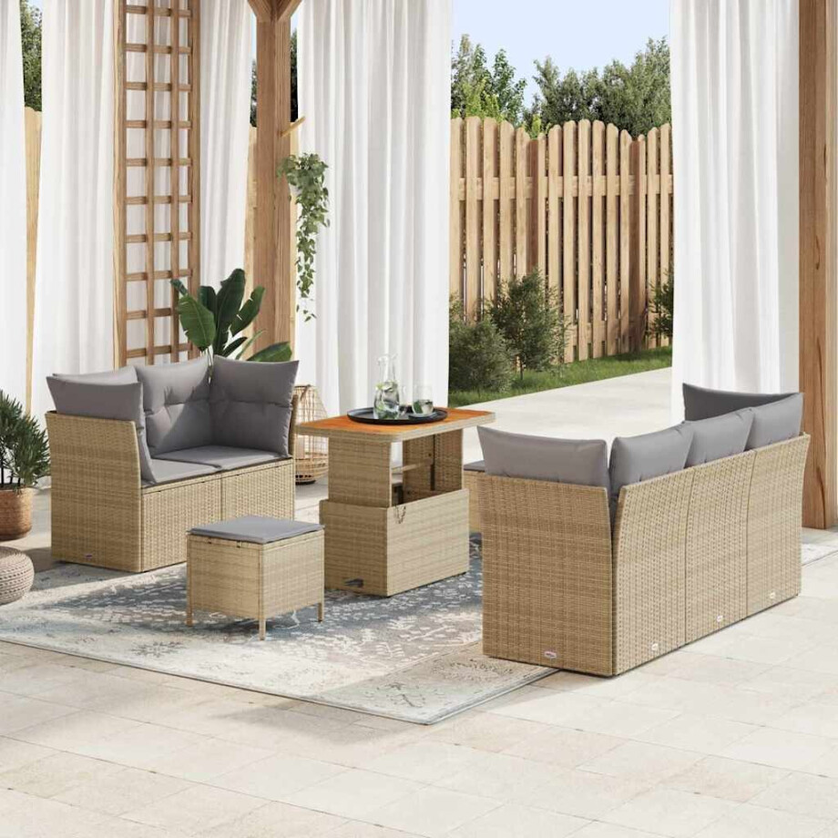 vidaXL Tuin Sofa Set 8 pcs Beige poly rattan afbeelding 1