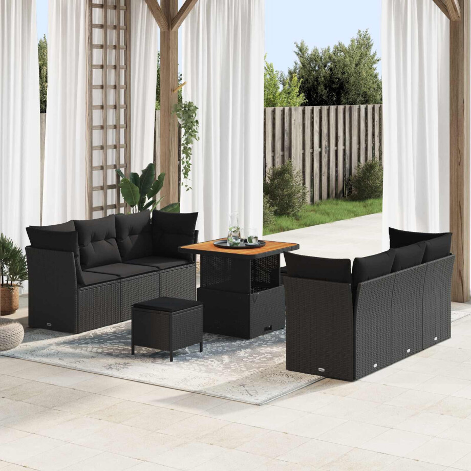 vidaXL Tuin Sofa Set 9 pcs Zwart poly rattan afbeelding 1