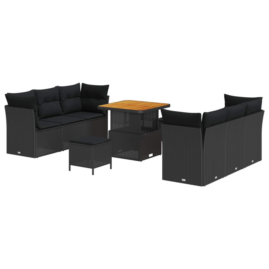 vidaXL Tuin Sofa Set 9 pcs Zwart poly rattan afbeelding 1