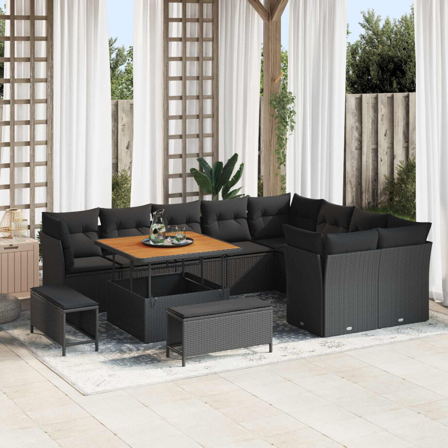 vidaXL Tuin Sofa Set 12 pcs Zwart poly rattan afbeelding 1