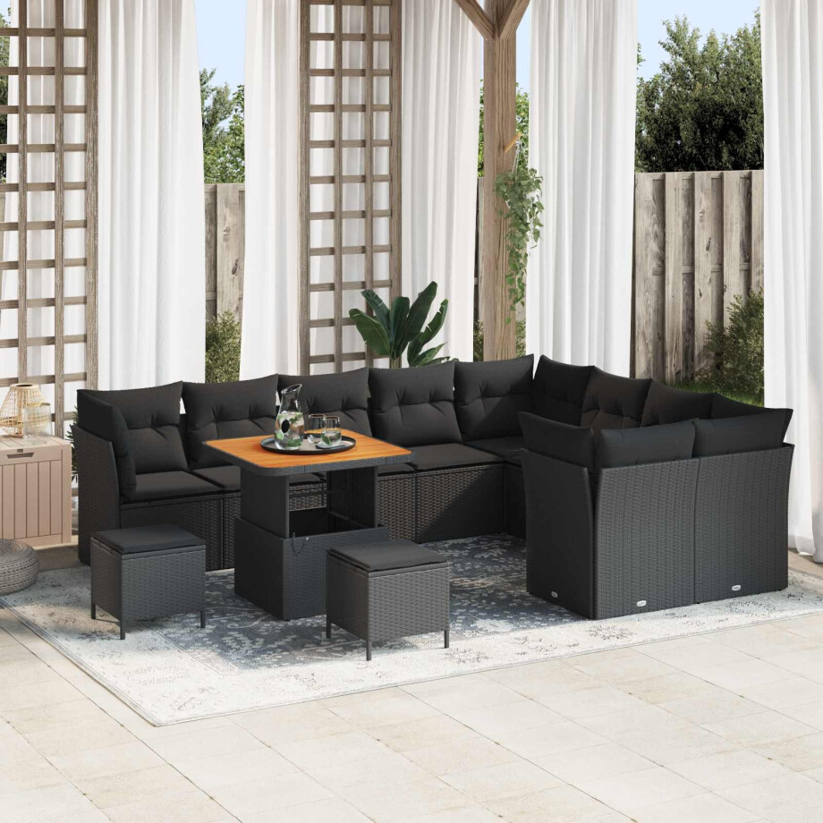 vidaXL Tuin Sofa Set 12 pcs Zwart poly rattan afbeelding 1