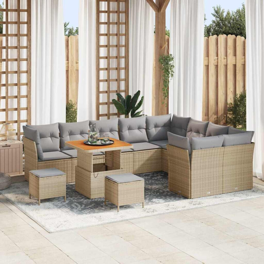 vidaXL Tuin Sofa Set 12 pcs Beige poly rattan afbeelding 1