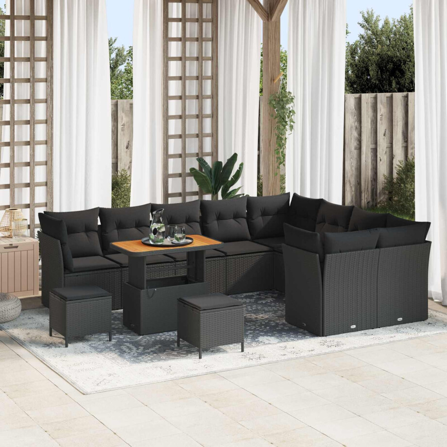 vidaXL Tuin Sofa Set 12 pcs Zwart poly rattan afbeelding 1