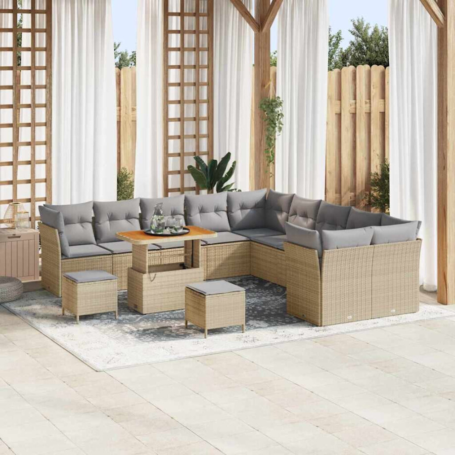 vidaXL Tuin Sofa Set 13 pcs Beige poly rattan afbeelding 1