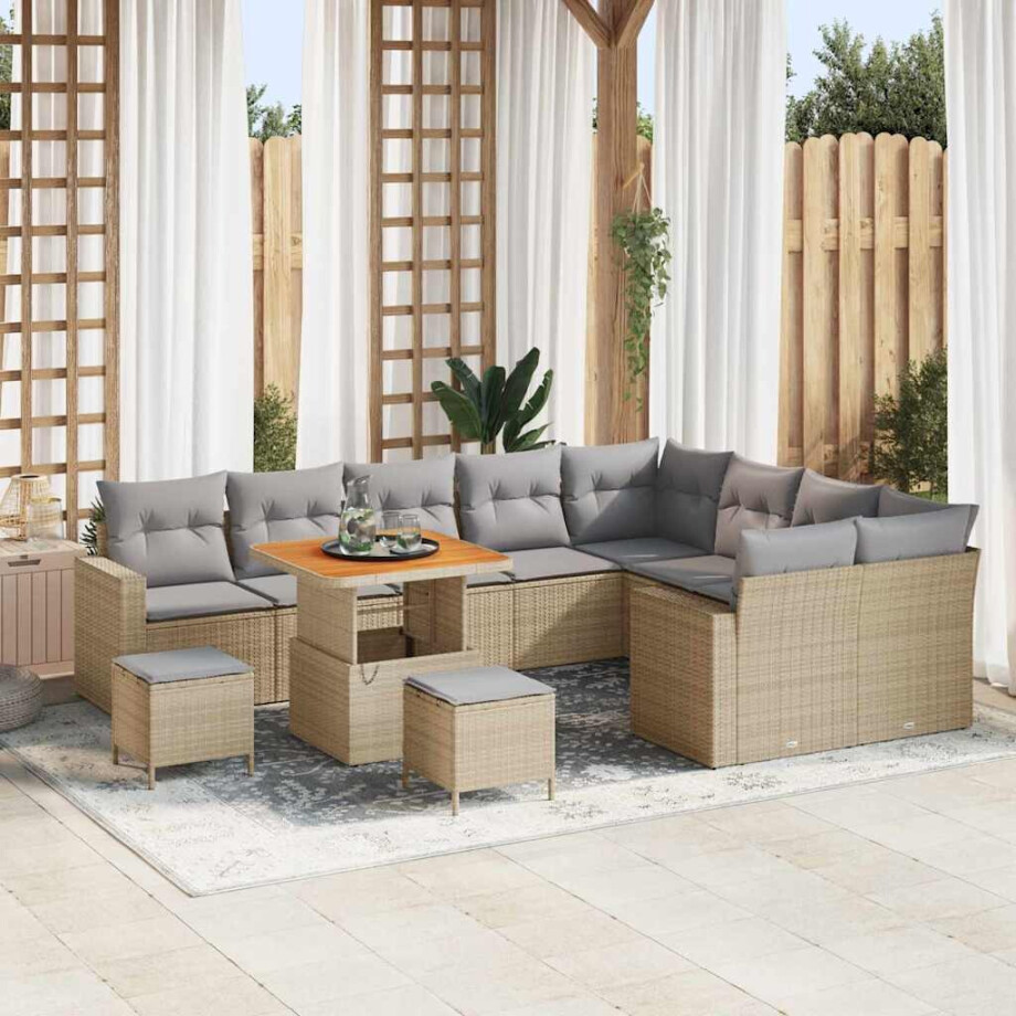 vidaXL Tuin Sofa Set 12 pcs Beige poly rattan afbeelding 1