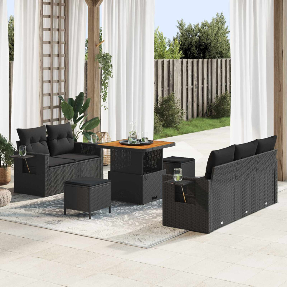 vidaXL Tuin Sofa Set met kussen 8 pcs Zwart poly rattan afbeelding 1